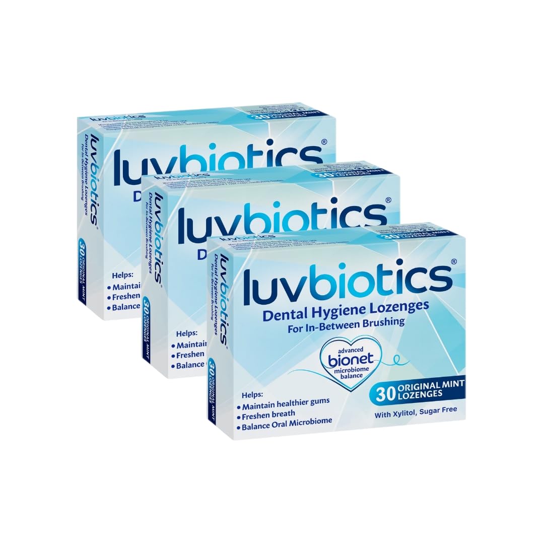 Luv Biotics Sugar Free Original Mint Lozenges with Oral Probiotics, Xylitol & Aloe Vera - 3 x 30 Lozenges