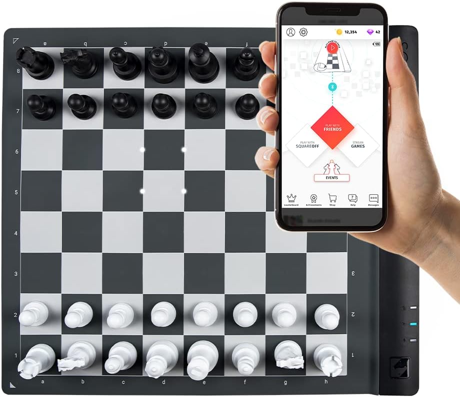 Square Off Pro Rollable Portable Innovative Ai Adaptive Virtual Electric Chessboard App And Game W/ Weighted Pieces, Rechargeable Battery & Usb-C 9 Years Up For Kids