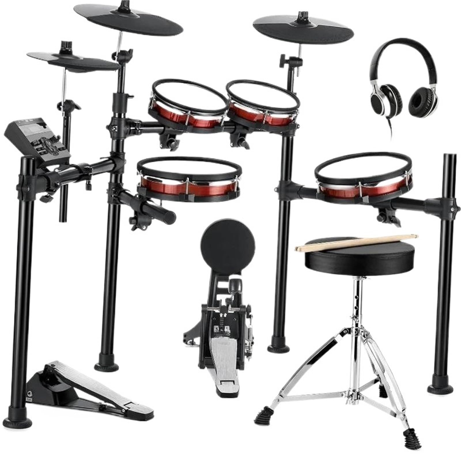 Con Pelli Mesh Standard Del Settore 10''Snare 10''Tom3 12'' Crash 450 Suoni Autentici Per Prestazioni Ottimali Principianti batteria elettronica(Red)