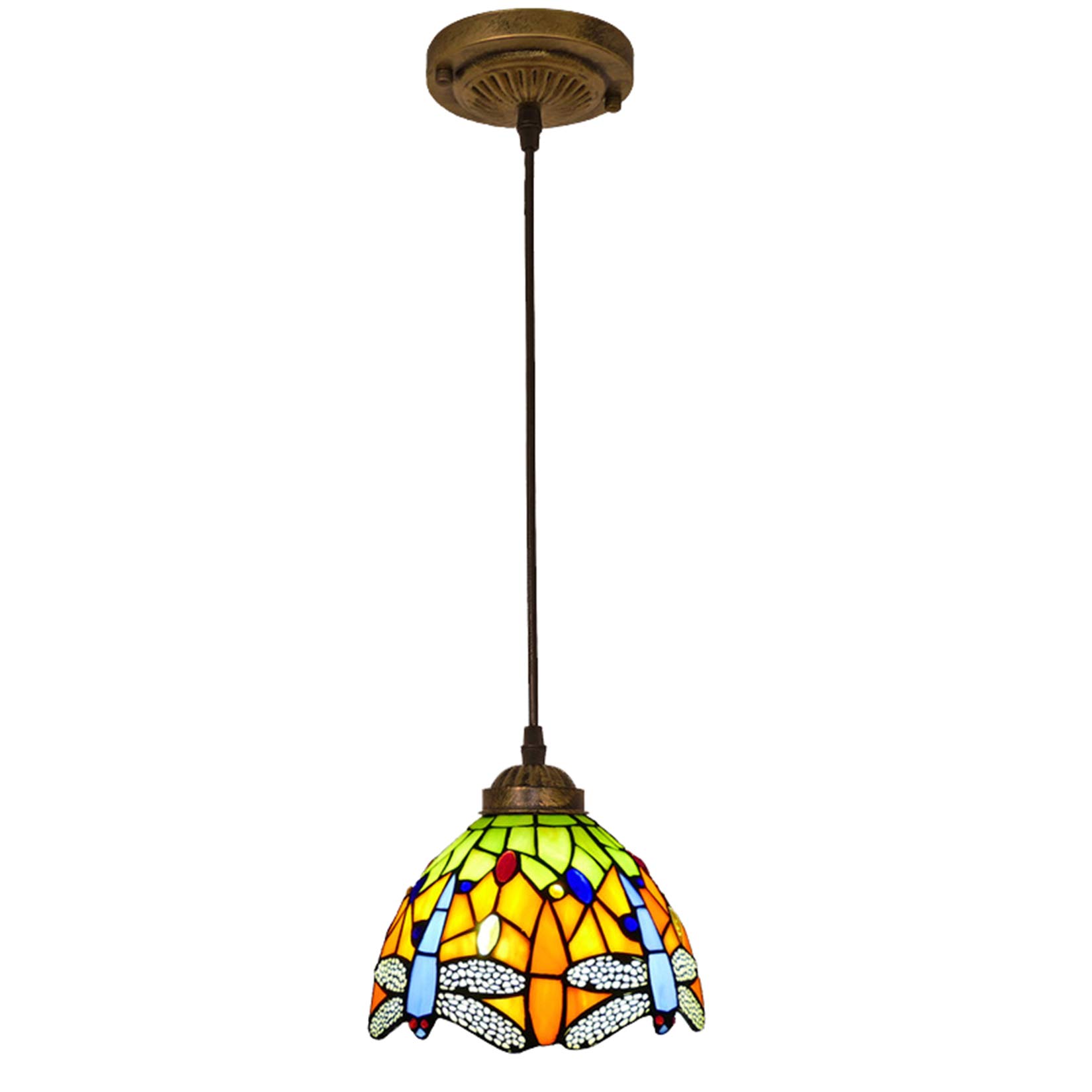 Lámpara de techo Tiffany artesanal con pantalla de vitral auténtico y motivos vintage