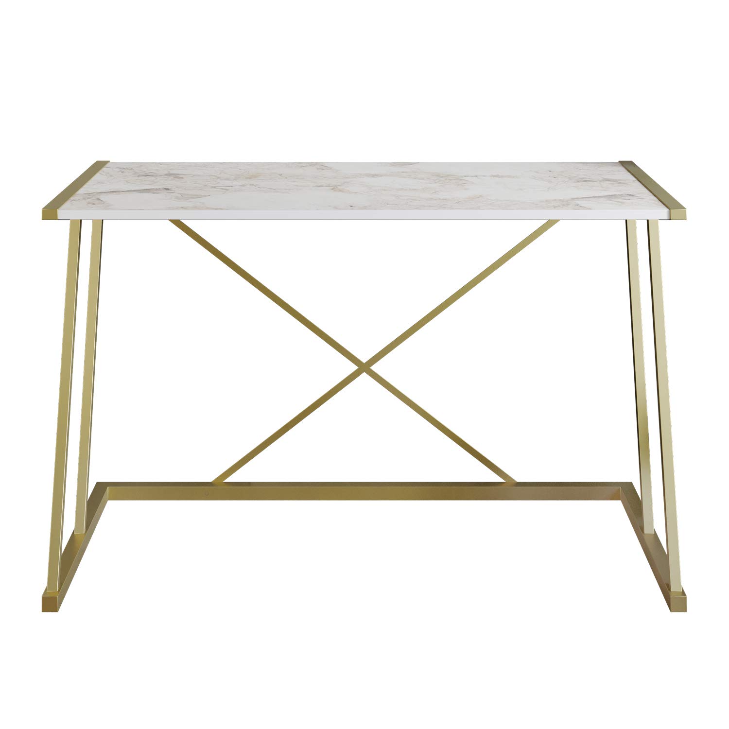 Decorotika Anemon White Marble Gold Computer Desk - Metal Frame - Modern Industrial Style - 18mm Thick Melamine Particle Board