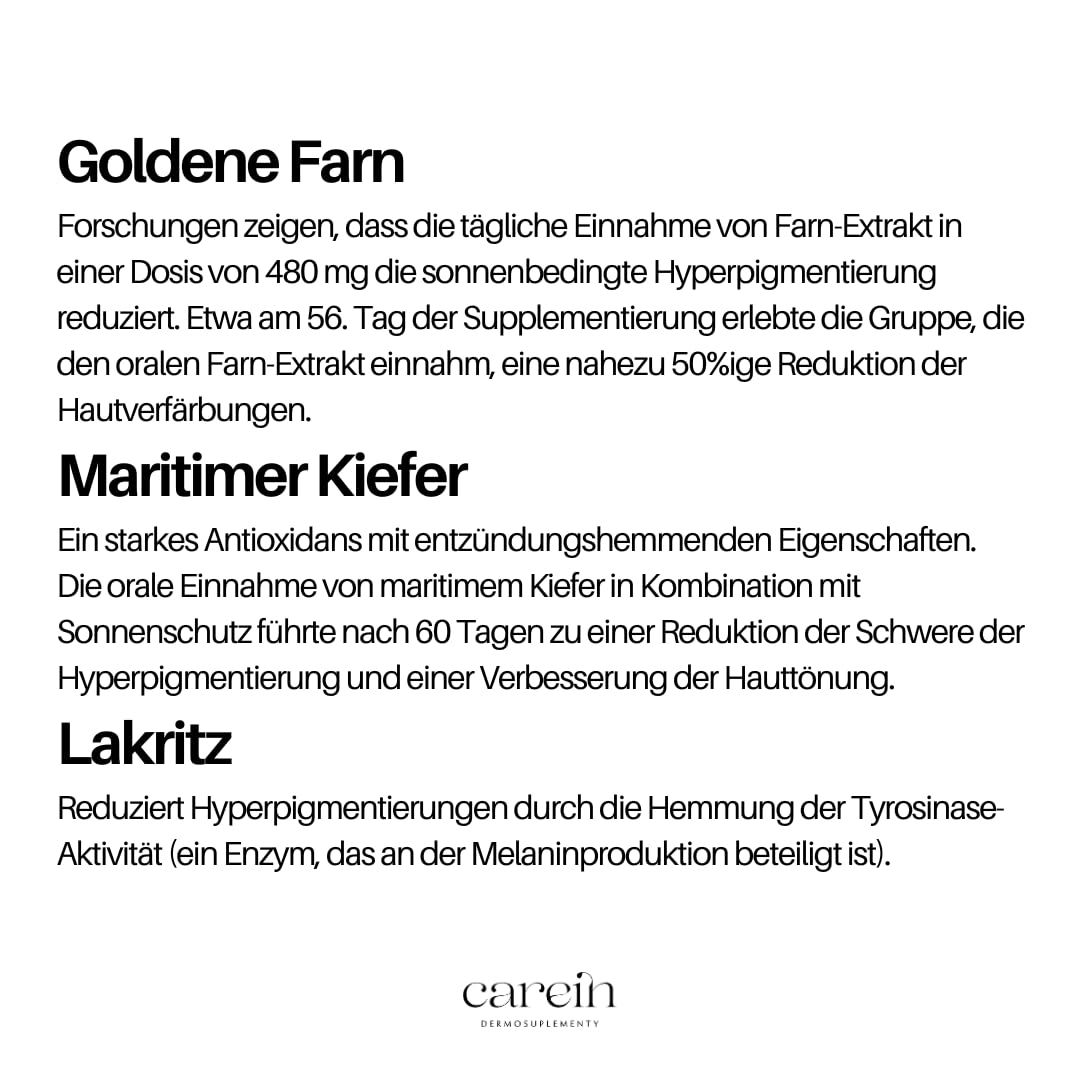 Skin Anti Pigmentation Refill - Gegen Pigmentflecken und Hyperpigmentierung - Mit Polypodium, Glutathion & Zink - 60 Vegane Kapseln - Carein