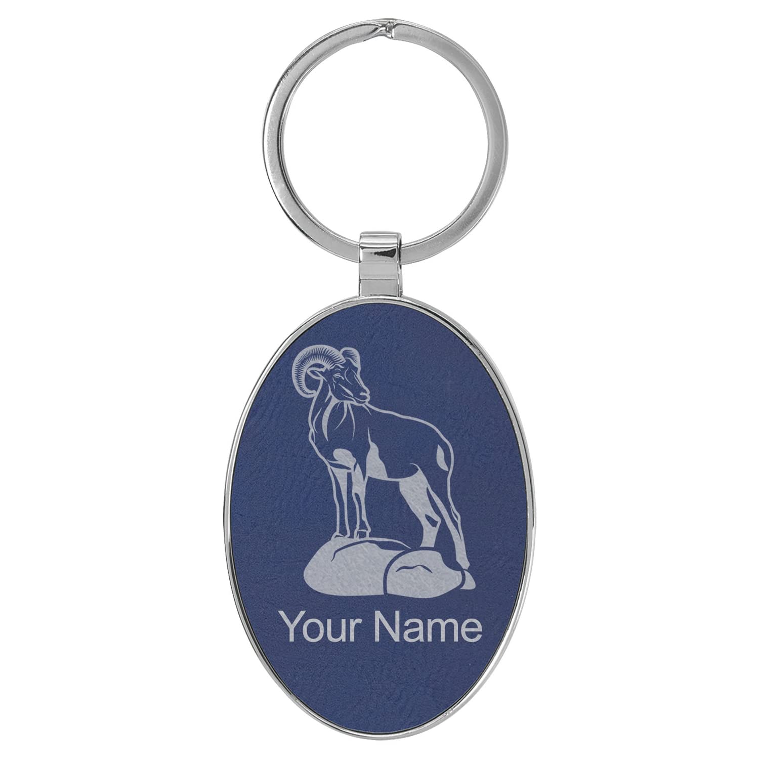 LaserGram Oval Keychain, Bighorn Sheep, Personalized Engraving Included (Metal Frame)