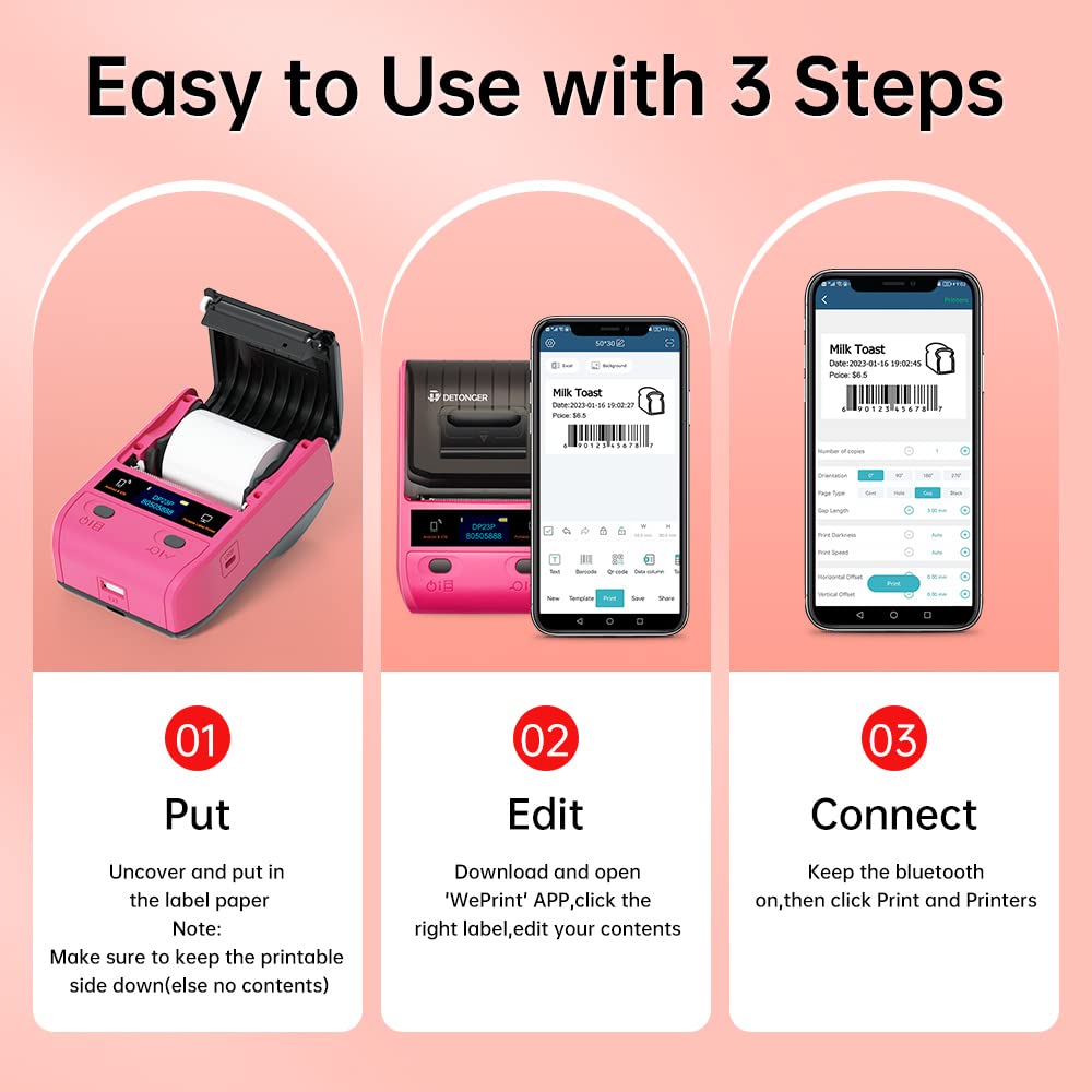 Label Maker DP23S - Etichettatrice termica portatile Bluetooth per codici a barre con 1 confezione da 50 x 30 mm, per casa, ufficio, organizzazione, uso commerciale, Android e iOS