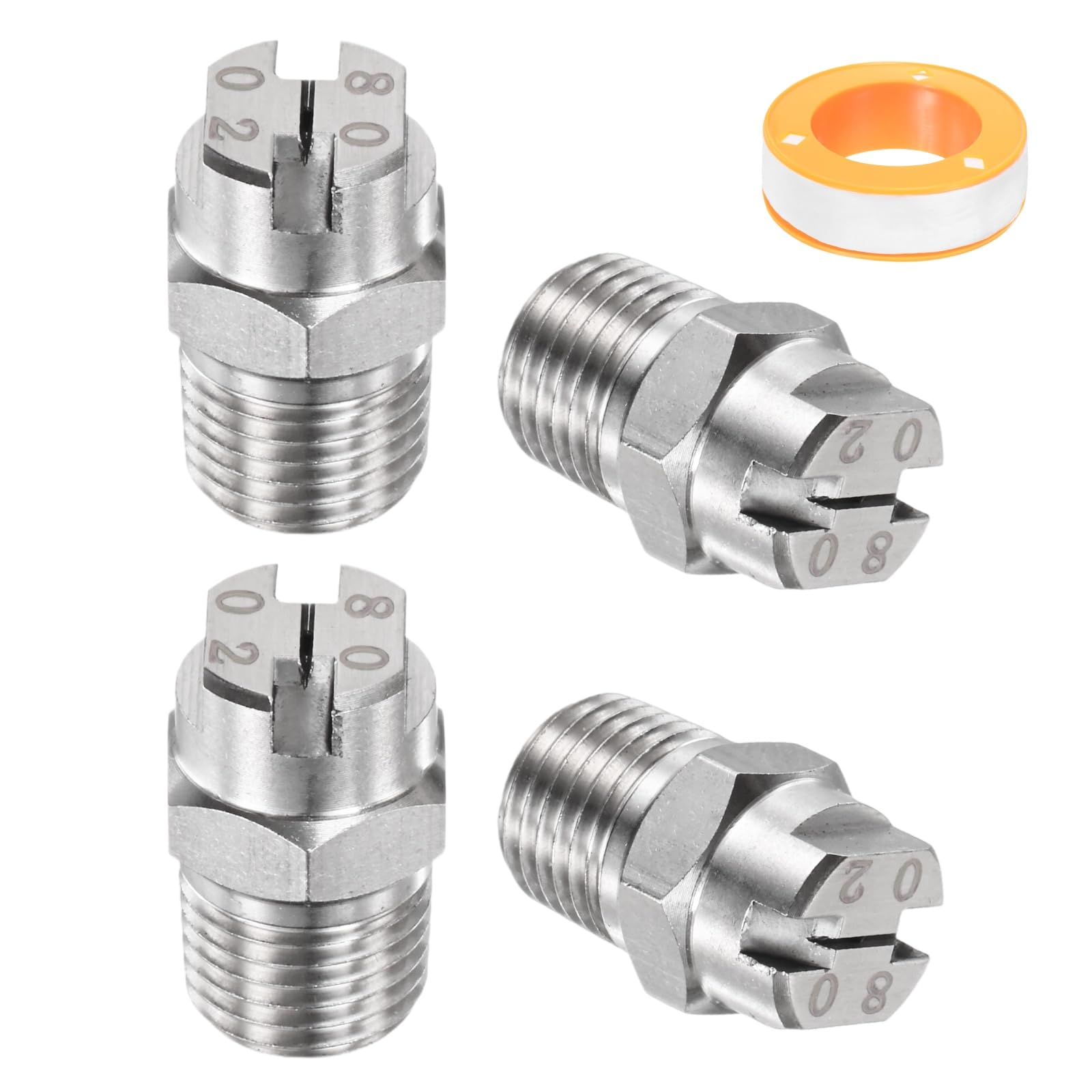 TIXIPEM 1/4" BSP Male 80 Degree Flat Fan Spray Tip [5PCS] - Pressure Washer Nozzles Cleaner Nozzle with Sealing Tape Used for Water Guns - [Stainless Steel-0.91MM Orifice]
