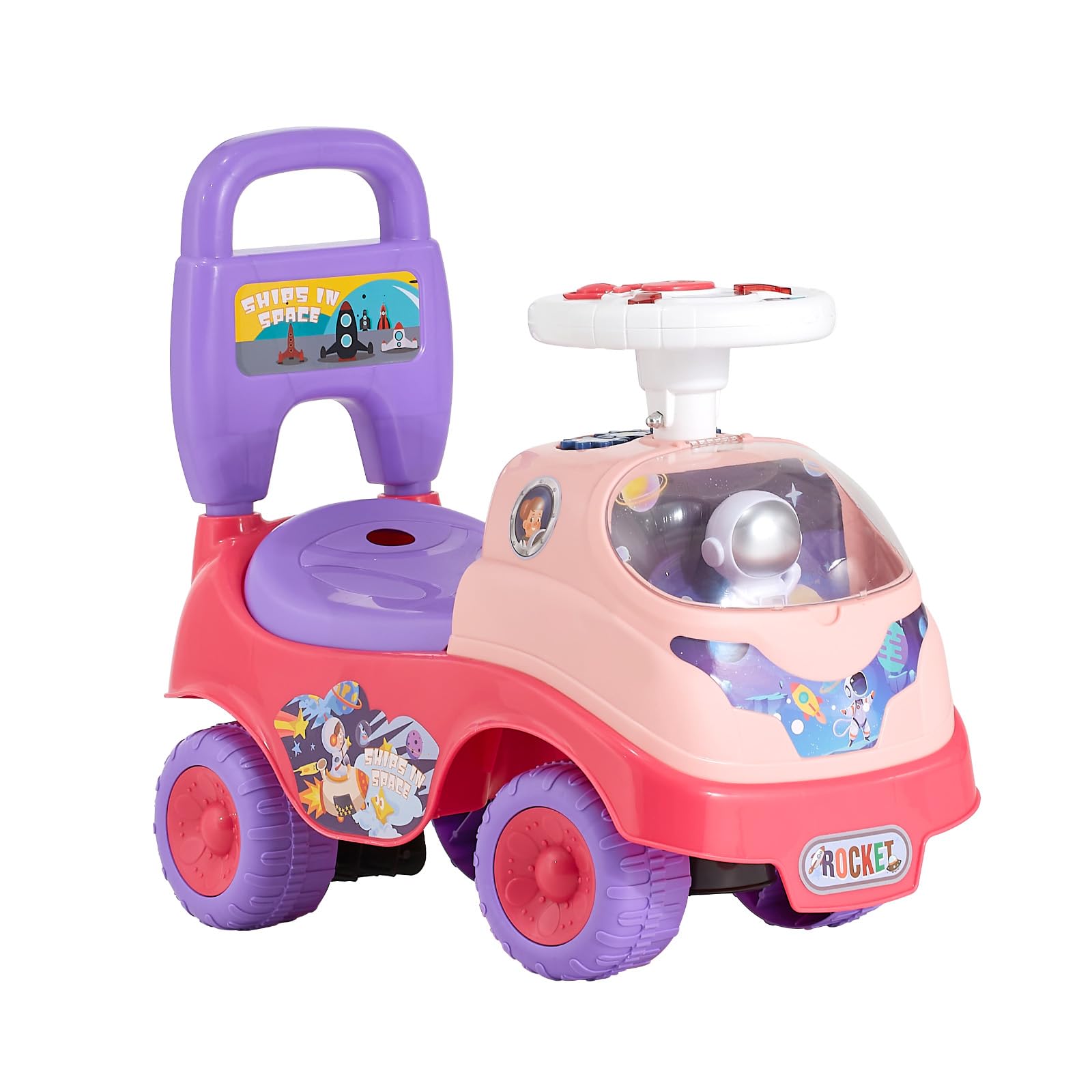 Ride-On Push Car, Ride-On Toy with Horn and Music, 48.5 lbs Weight Capacity, Under-Seat Storage, Foot-to-Floor Walker, Pink — view 9