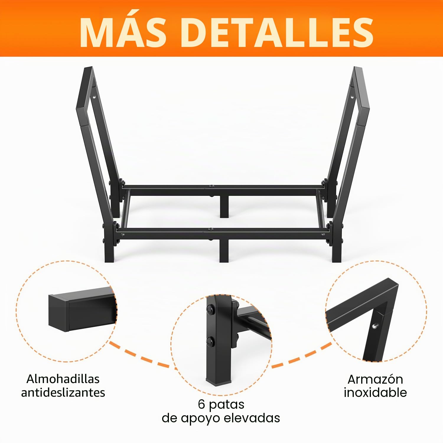 Leñero en Forma de Escalera Leñero Interior/Exterior Metal Antideslizante Ventilado 250lbs 6 Patas Reforzadas para Chimenea Jardín(33x81x46cm Negro)