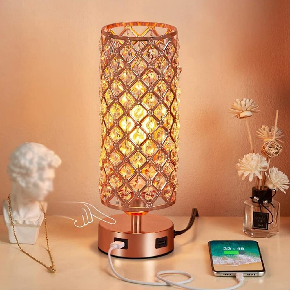 Lampy stołowe. Lampki nocne FXJ Crystal na stolik nocny, lampka nocna USB LED, dekoracja komody, biurko