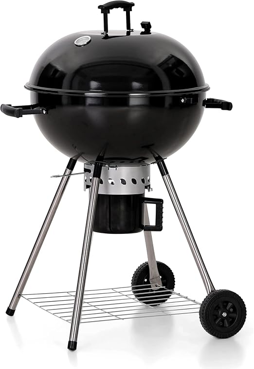 MFSTUDIO 22" Master Kettle Charcoal Grill, Premium Outdoor Barbecue Grill with Thermometers, Porcelain-Enameled Lid & Ash Catcher, Black