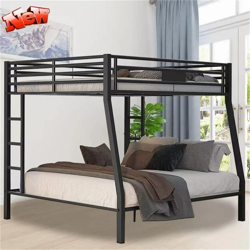 ZEKOLO Latest Upgraded & Stronger Black Metal Queen Bunk Bed with Safer Guardrails, Thickened More Stable Heavy Duty Steel Bunk Queen Bed Frame, Easier to Assemble (Full XL Over Queen)
