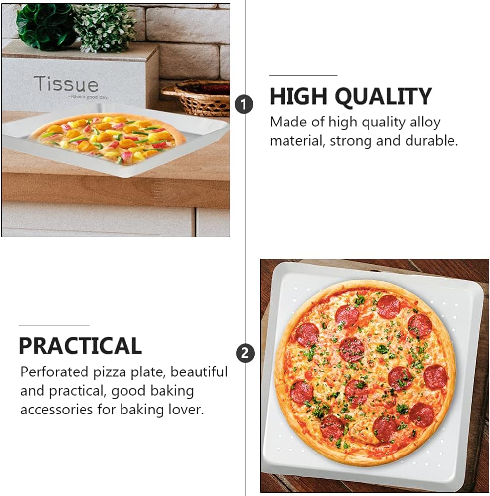 Cabilock 1pc Perforated Pizza Baking Tray Square Non-Stick Pizza Pan for Home and Aluminum Alloy for Easy Baking and Cleaning