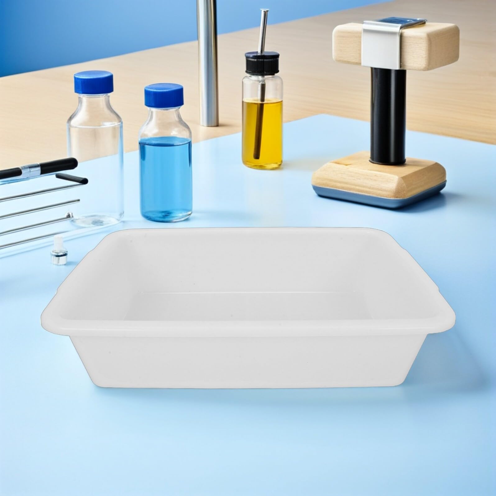 SHINEOFI 4 Stück Rechteckiges Laborschalen aus Chemikalienbeständigem Kunststoff – 35x25x8,4cm Probenschalen Organizer für Laborgeräte zur Sicheren Reagenzien Aufbewahrung