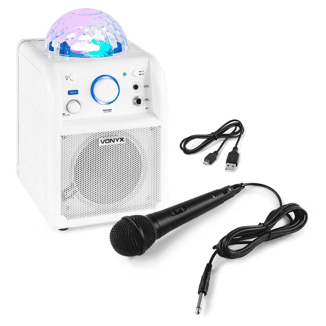 Vonyx SBS50W Karaoke Maschine Kinder – Tragbare Karaoke Anlage mit Akku, inkl. Mikrofon & LED-Lichteffekt, Bluetooth Musikbox für Kinder & Erwachsene, Mini Karaoke-Anlage mit Echo & Bassverstärkung