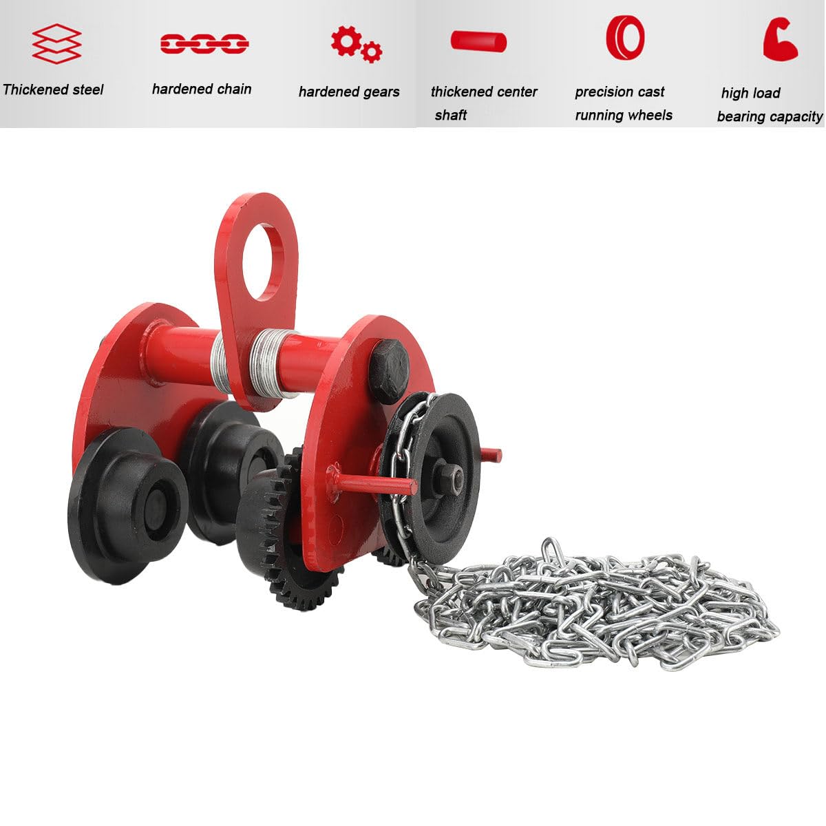 Carrito de 2000 kg para elevación de mercancías, carretilla manual con cadenas de 3 m, rango de brida 80 ~ 168 mm (2 tonos)