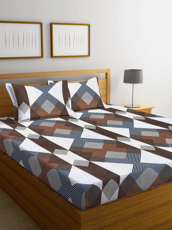 Image of la'amour 250 Tc Glace Cotton Super Soft Flat Double Bed Bedsheets with 2 Pillow Covers for Bed King Size (Size-90 X 100 Inch) (Grey and White)