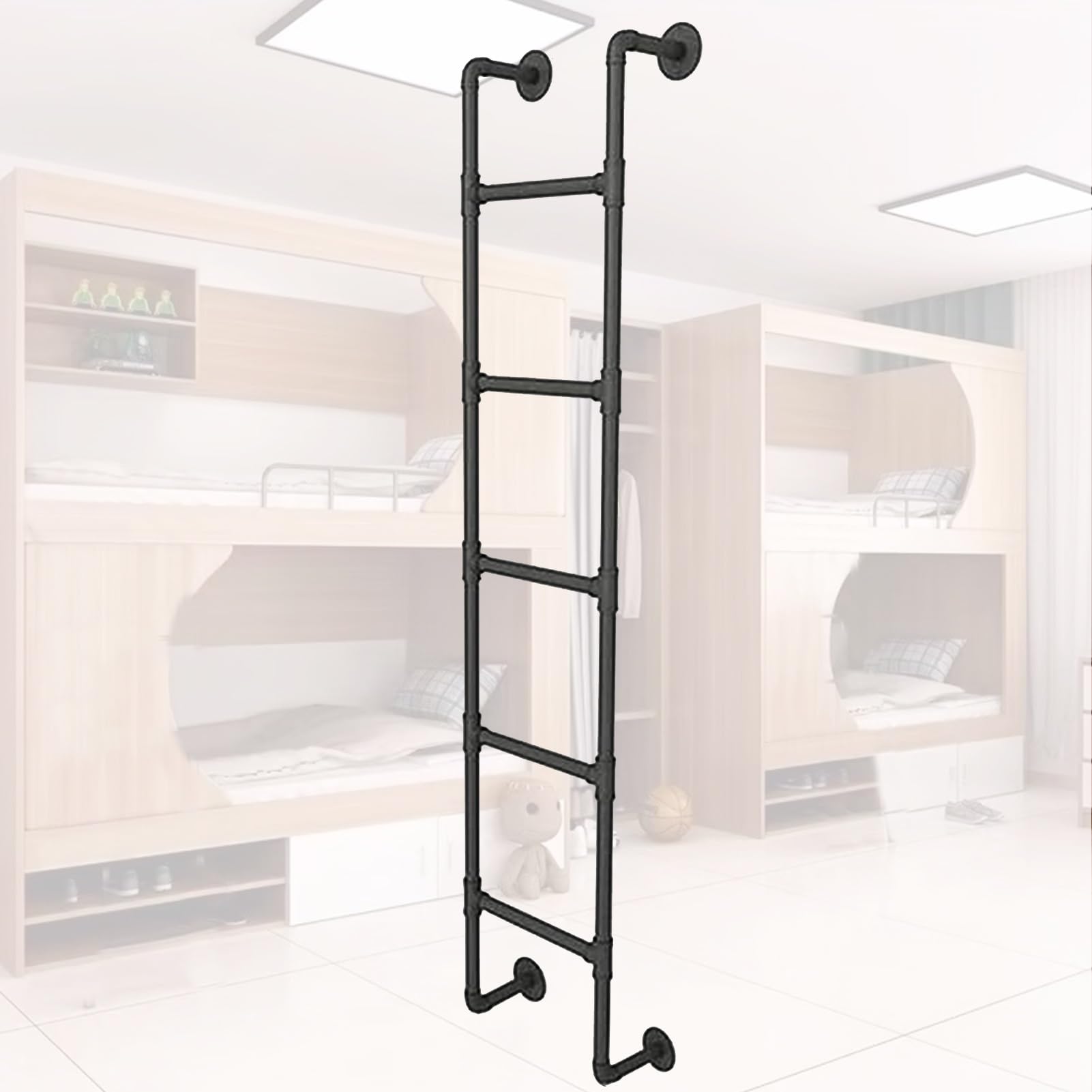 Escalera de Metal para literas de 4 a 10 escalones, Escalera de Emergencia de Hierro Forjado Negro para Ventana, Escalera de Seguridad para áticos, montada en la Pared, de 145 cm a 57 pulgad