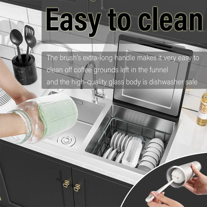 Miniatura 6 de Cafetera de infusión fría, 64 onzas (2 cuartos de galón) de boca ancha de vidrio con tapa de boquilla con filtro de acero inoxidable para café