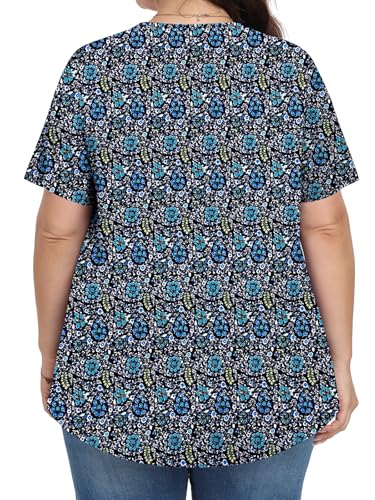 Plus Size Tops for Women Summer 2025 Short Sleeve Shirts Tunics Square Neck Casual Loose Blouses 1X-5X4