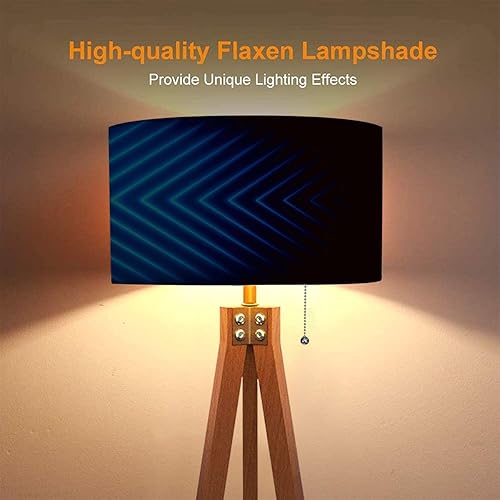 Miniatura 5 de Wood Tripod Floor Lamp Blue neon glowing arrows technology abstract Futuristic graphic design Modern Standing Lamp Linen Lampshade Dimmable Tall