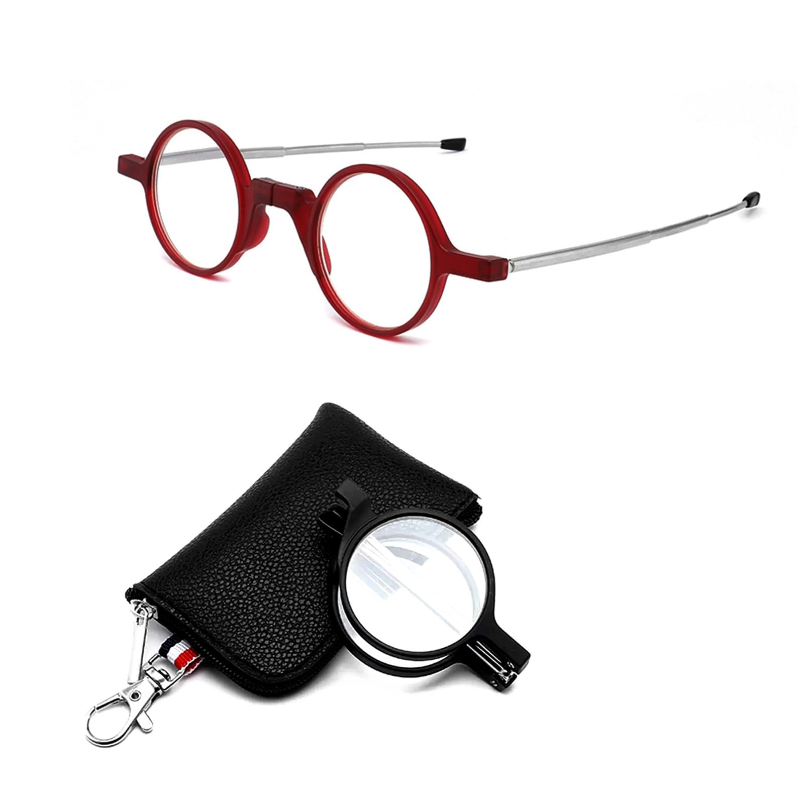 Lunettes de lecture portables à cadre rond pliable, pour hommes et femmes, lecteur Anti-lumière bleue avec porte-clés, sac Compact, 2 paquets