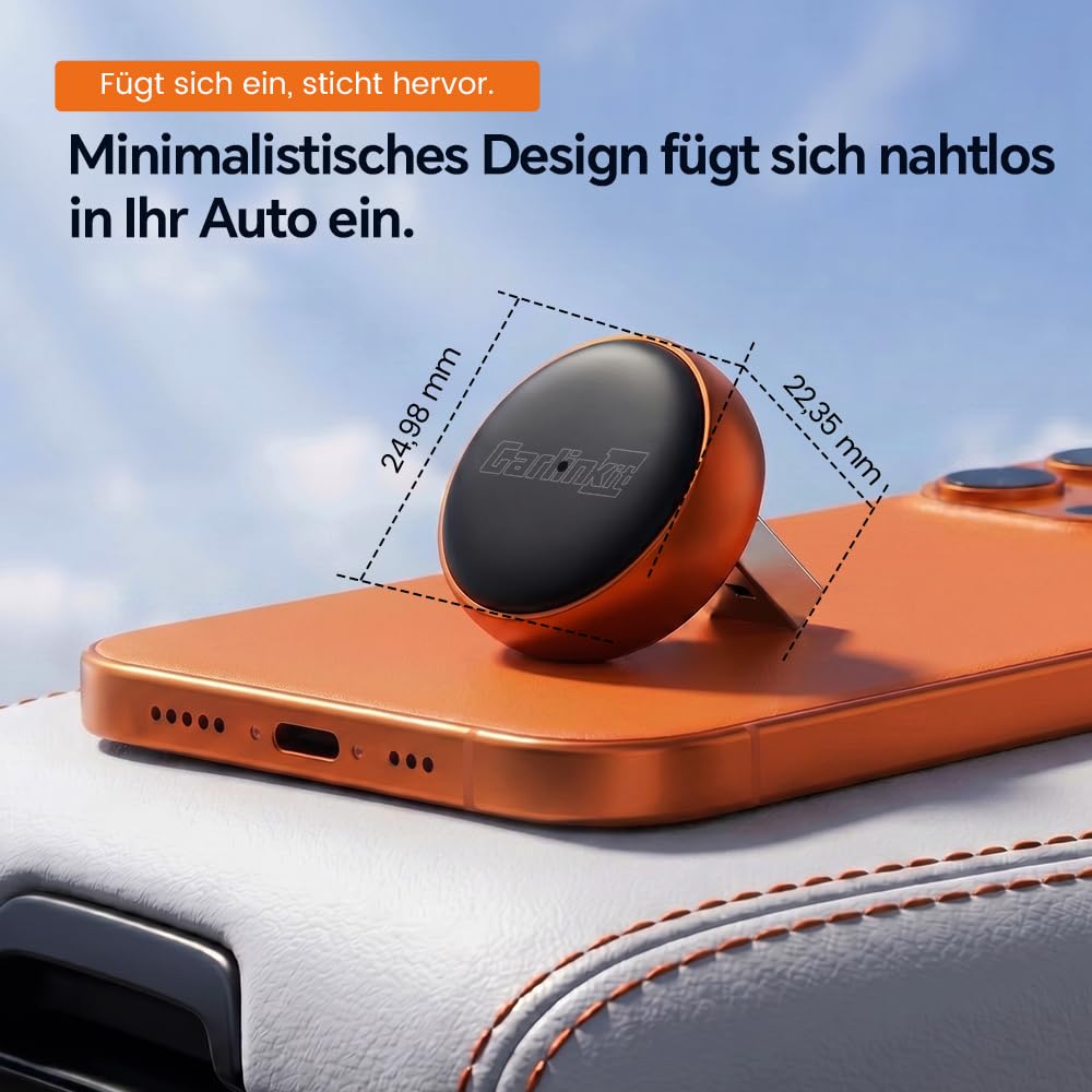 Carlinkit Mini Ultra 3 Wireless CarPlay Adapter, Wireless Android Auto Adapter, Wandelt OEM kabelgebunden zu kabellos um, USB-A/C Plug & Play, Auto-Connect, OTA Upgrade, Orange