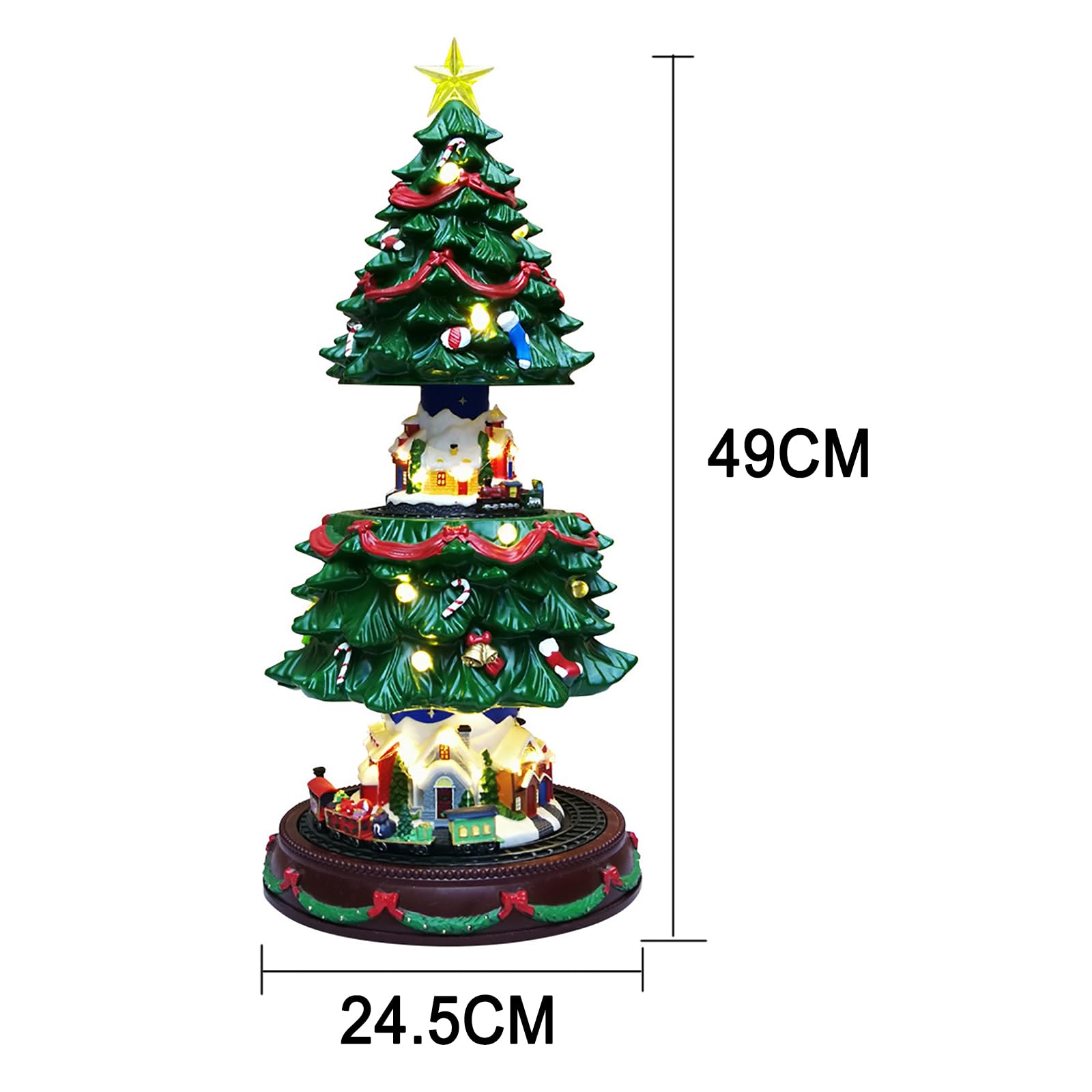 Árbol De Navidad Musical Iluminado De 49 Cm De Altura, Escena De Pueblo, Árbol De Navidad Que Sube Y Baja, Escena De Tren Giratorio, Caja De Música, Decoración Festiva, Añade Encanto Al Ambiente