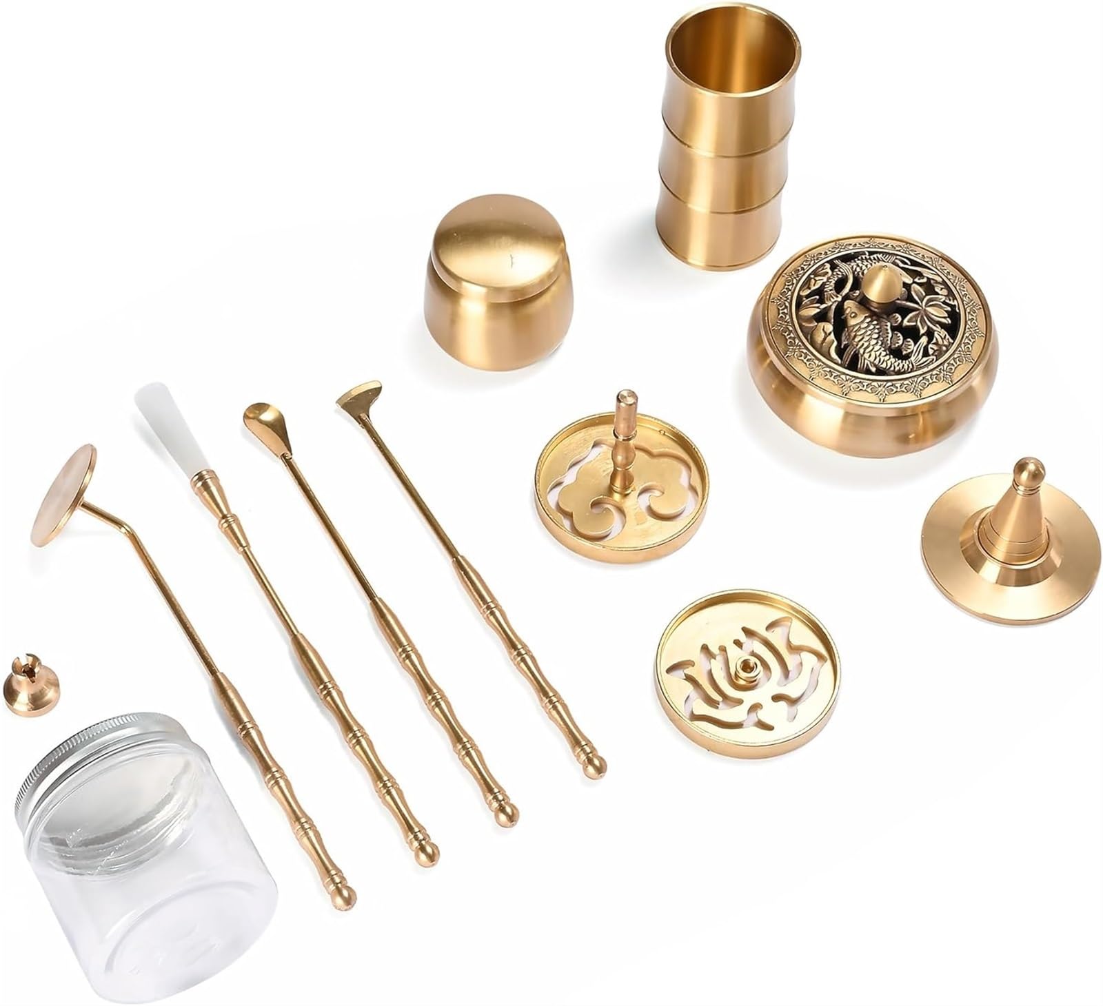 Kit De Quemador De Incienso En Polvo De 15 Piezas, Kit De Fabricación De Incienso De Cobre Puro con Soporte De Incienso, Molde De Cono De Incienso De Latón Y Kit De Quemador De Incienso