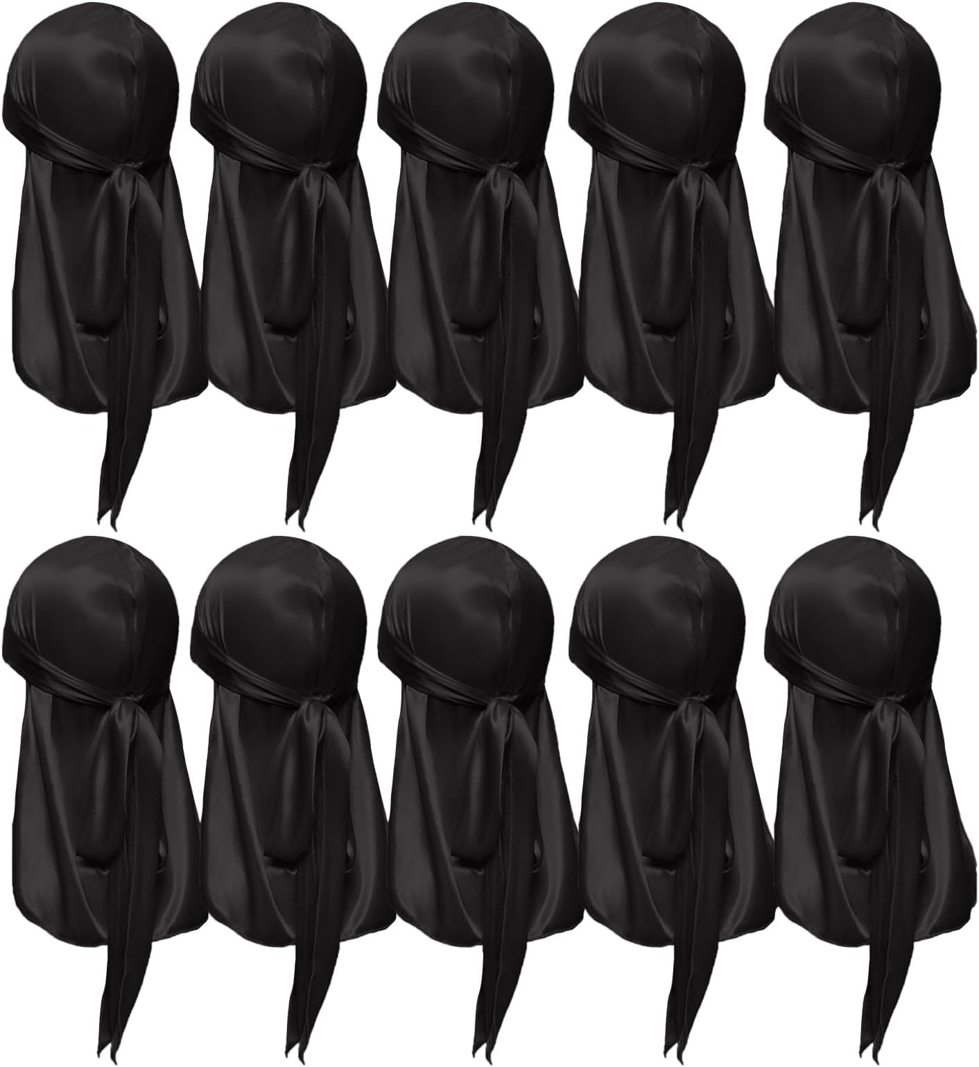 10 Pcs Silk Durags Long Tail Durag Wave Headwraps Neck Covering Satin Doo Rag Men Women 10 Colors