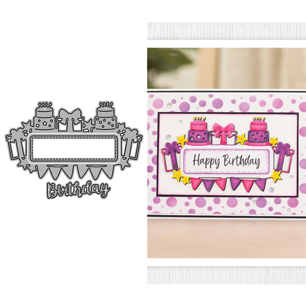 Birthday Cake Lace Label Die Cuts for Card Making, English Words Birthday Metal Cutting Dies for Paper Scrapbooking, DIY Stencils for Album Party Wedding Festivals Decoration — image 1