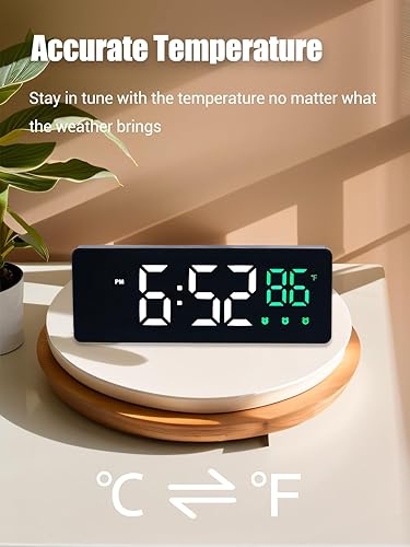 Miniatura 3 de Reloj despertador digital para dormitorios, con temperatura, triple alarma, atenuador automático, pantalla de 6.5 pulgadas, despertador de sonido,