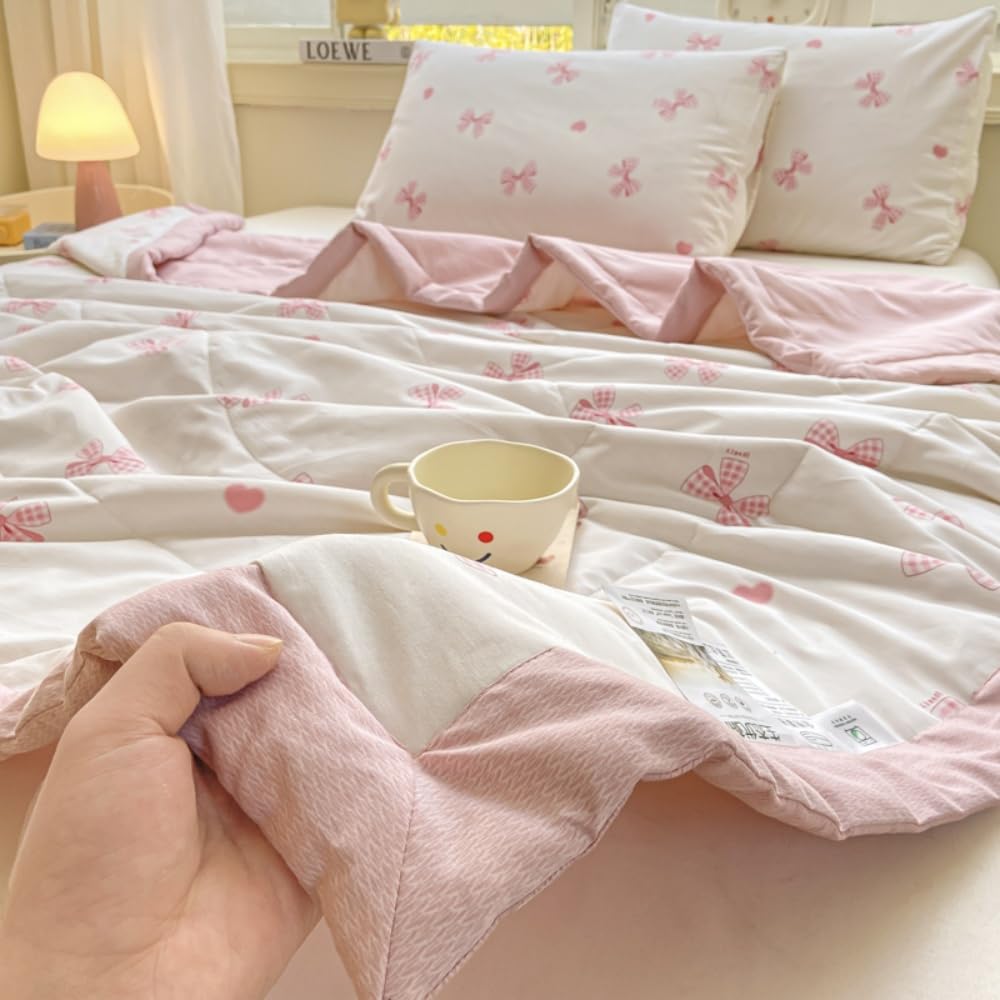 100% Cotone Trapuntino Copriletto Doppia Faccia Estivo Trapunta Leggera Fresco d'Estate Copriletto Trapuntato per Letto Singolo Letto Matrimoniale (Rosa Fiocco,150x200cm)