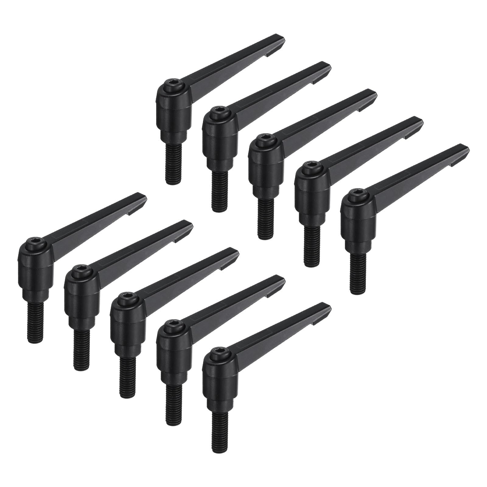 uxcell 10pcs Lever Adjustable Handles M10 x 30mm Metric Male Thread, Level Clamping Handle Hand Stud Knobs Rotating Screw Handles Bolts with Locking Lever, Black
