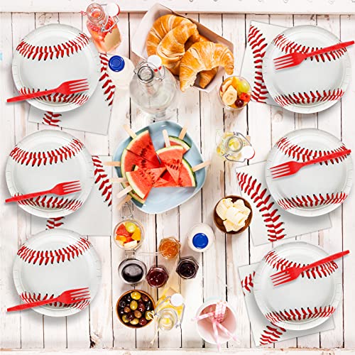 Image of gisgfim 48 Pcs Baseball Plates Baseball Birthday Party Supplies Disposable Paper Dessert Cake Plates Tableware Decorations Favors for Sport Fans Boys Baby Shower