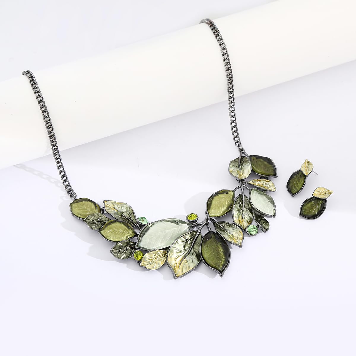 Juego de joyas vintage gruesas con diseño de hojas, floral, geométrico, bohemio, bohemio, babero, collar, aretes, joyería de moda para mujeres y niñas, boda, fiesta, graduación, regalo único