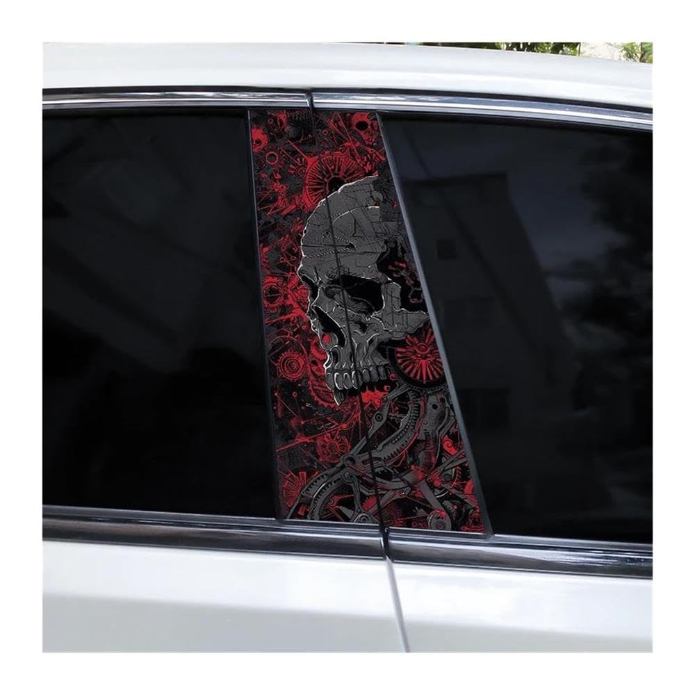Body Parts 2pcs Skull Alien Stickers Car Center Pillar PVC Stickers Waterproof Decorative Decals(G)
