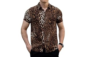 Mens Leopard Snakeskin Print Button Down Short Sleeve Casual Shirt