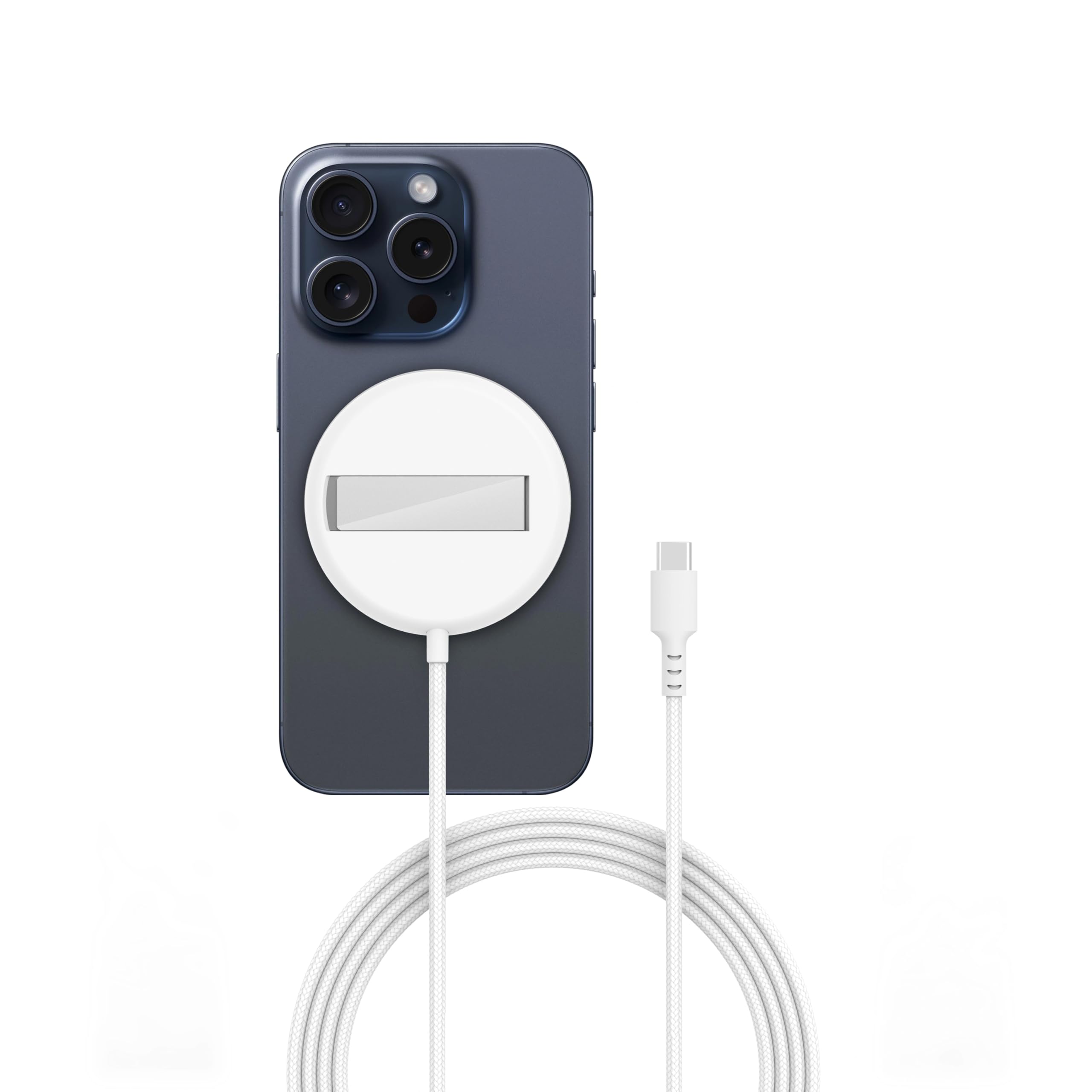BROLAVIYA 15W Wireless Charger with Pop-Up Stand, Fast Charging Pad for iPhone 17/16/15/14/13/12/11 Series, Qi Certified, Type-C Cable Included, Foldable Portable Charging Dock, White