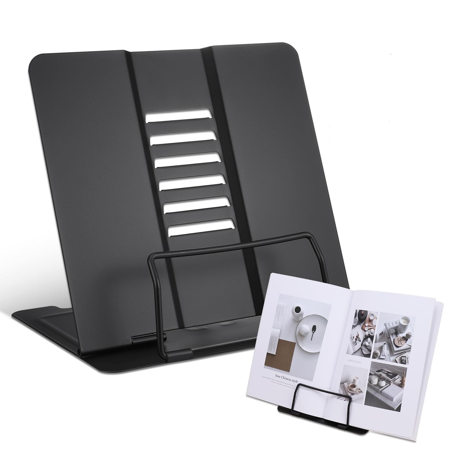 Kssvzz Atril para Libros Estudio, Soporte Libros de Metal Plegable para Leer, Soporte de Lectura con 6 Alturas Ajustables para Libro de Recetas Tableta Partituras, Negro