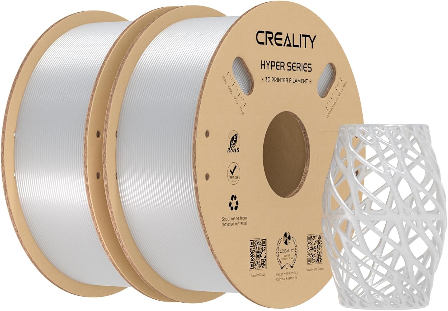 Creality Hyper PETG Filament Bundle 1,75 mm 2 kg, filamento de alta velocidad (30-600 mm/s), compatible con la mayoría de impresoras 3D como Creality K1C K1 Max, transparente