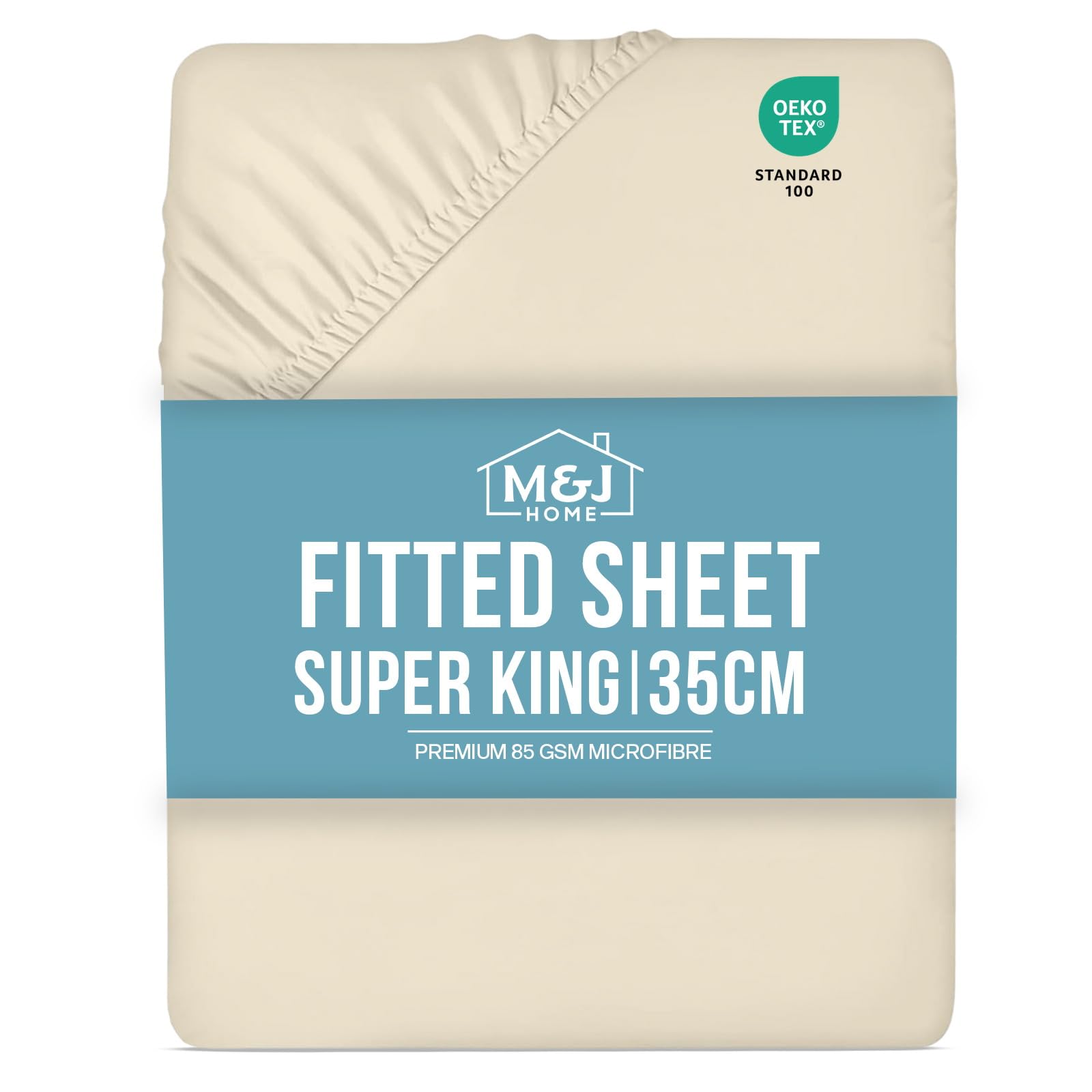 M&J Home Super King Fitted Sheet Beige - Deep Pocket 35cm - 85GSM Microfibre - Easy Care Machine Washable - OEKO-TEX Certified