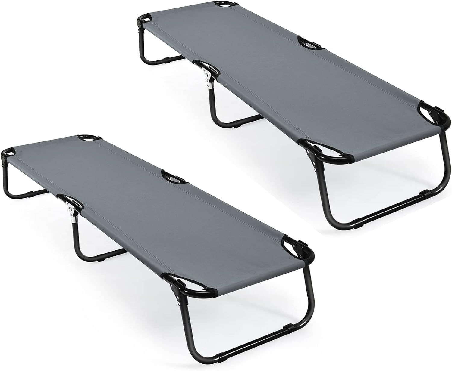 Tangkula Set of 2 Folding Camping Cot, Portable Camping Bed with Steel Frame, Elevated Travel Military Portable Cots Bed for Adults Kids, Indoor