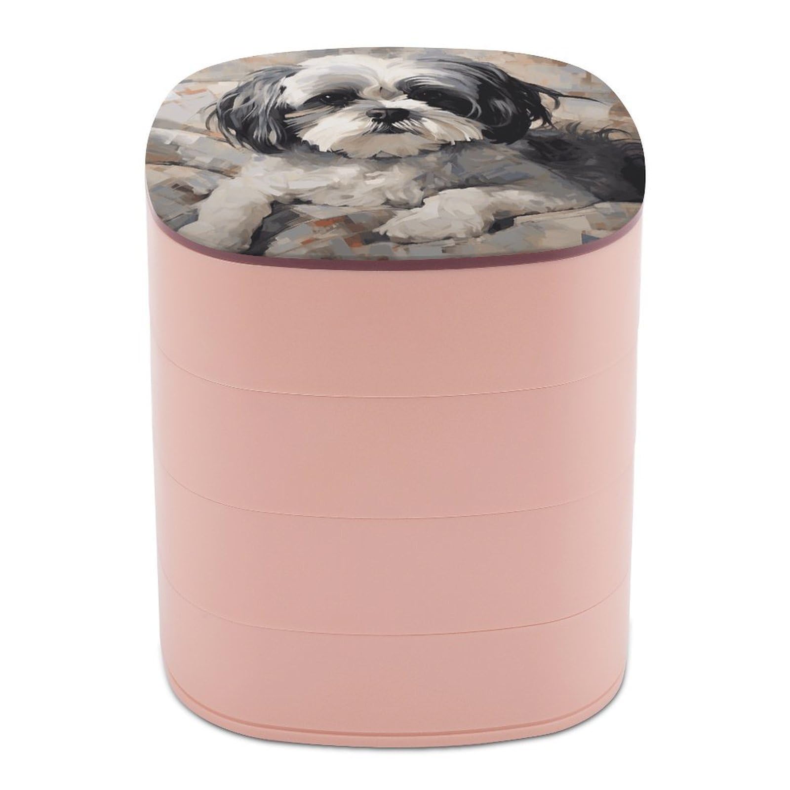 VstaDank Shih Tzu Jewelry Box 360° Rotatable Jewelry Organizer 4 Layers Jewelry Case with Lid Fashion Portable Earring Holder for Bracelets Rings Bracelets Vanity