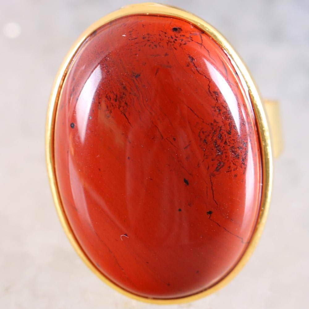 HGJHAdjustable Rings, Natural Red Jasper Ring golden Oval Simple Inlay Ring Adjustable Women'S Open Ring 7 Chakra Reiki Gemstone Rings Eternity Ring For Women Girl Boy