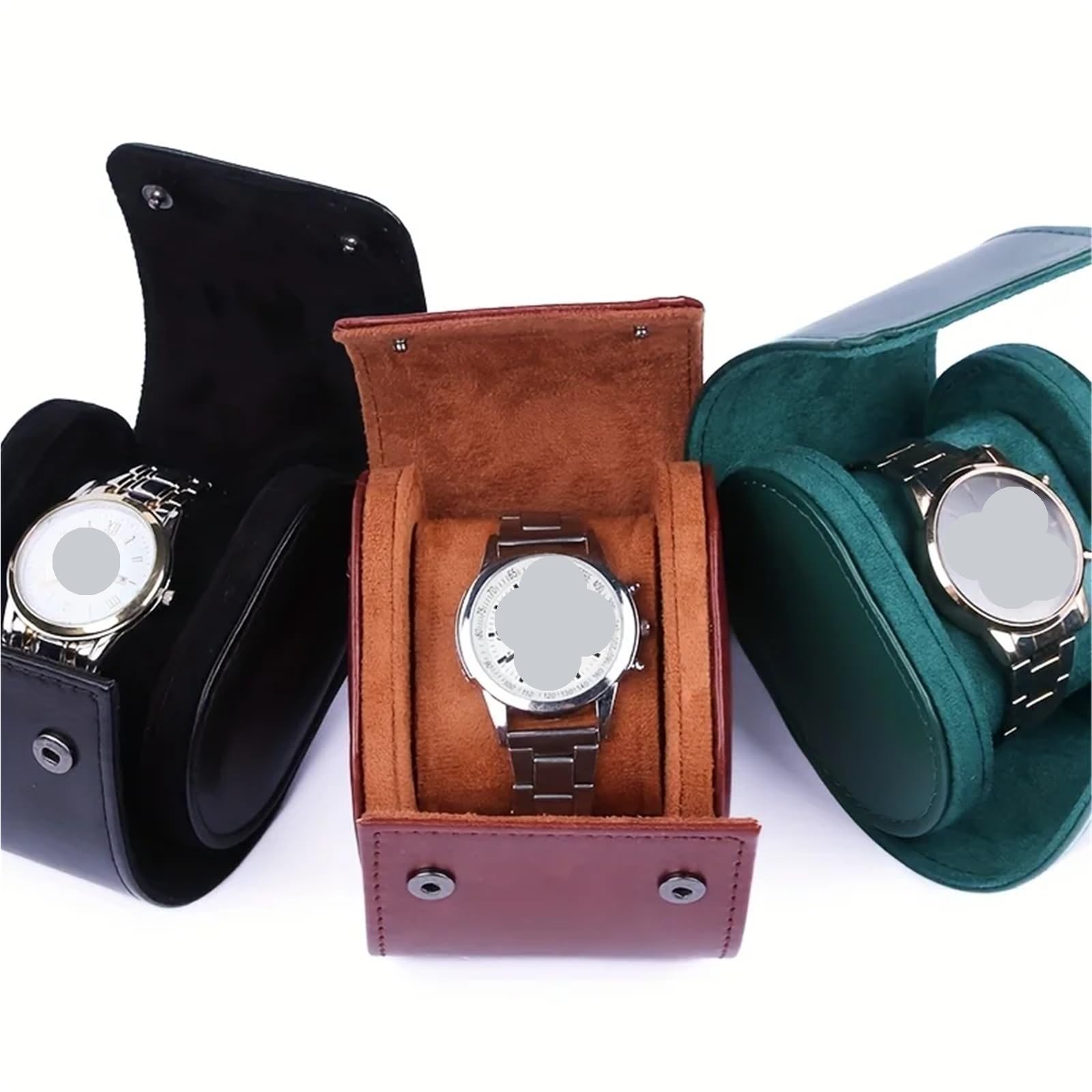 Cassa for Orologio Cilindrica Singola In Pelle Da 2 Pezzi Per Orologi | Scatole regalo con protezione meccanica da viaggio a prova di polvere(Brown)