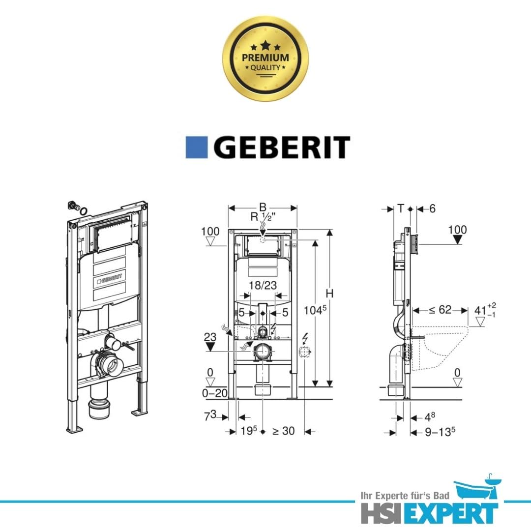 Geberit Duofix Vorwandelement UP 320, Design WC mit LotusClean Beschichtung, Absenkautomatik, Sigma01 Drückerplatte weiß, WC Deckel