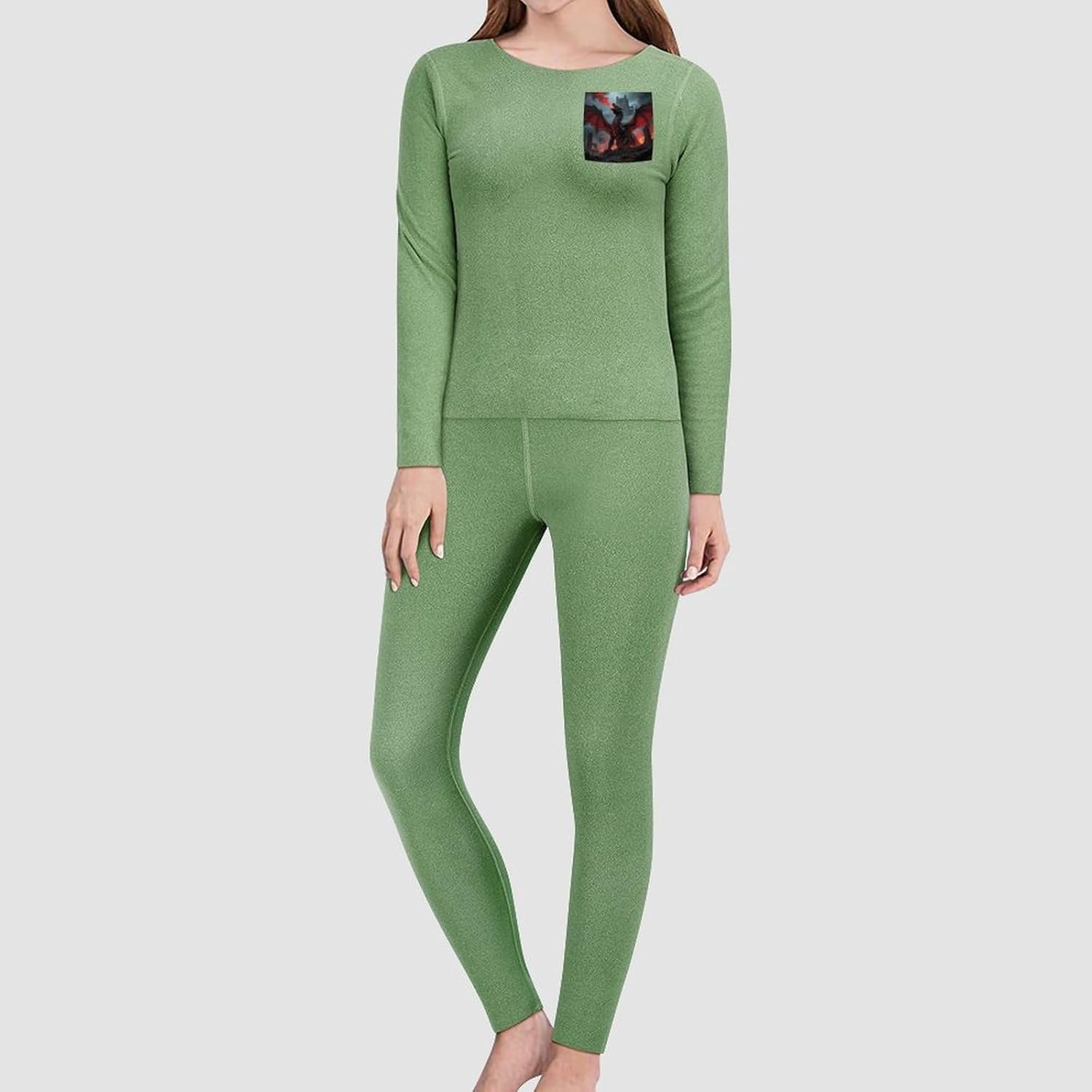 Women's Fantasy Dragon Thermal Underwear Set Soft Long Johns Base Layer Top & Bottom for Cold Weather