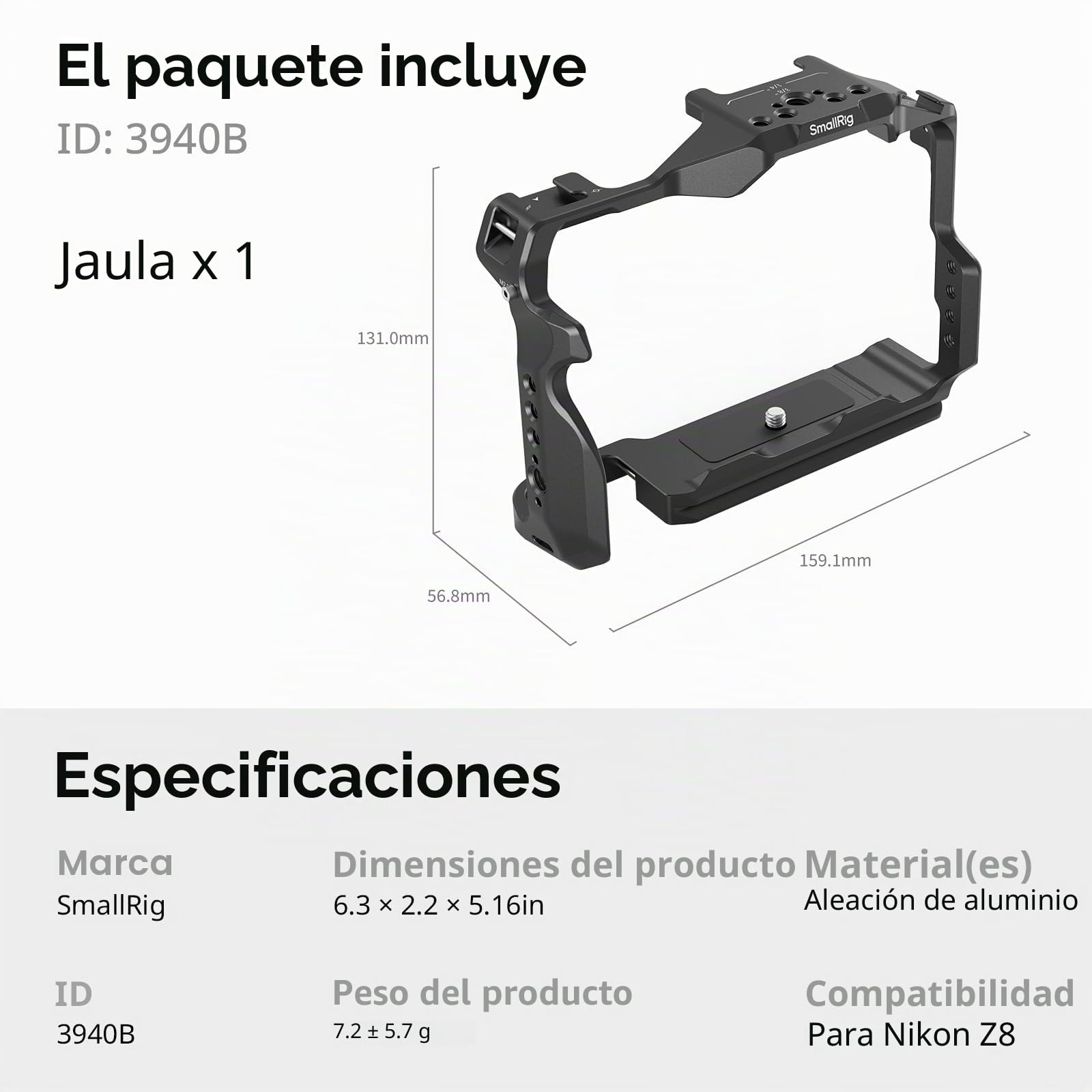 SMALLRIG Z 8 Jaula de Cámara para Nikon Z 8, Diseño Antitorsión, Cage Completa de Video Vlog de Aleación de Aluminio, con Placa de Liberación Rápida para Arca-Swiss - 3940
