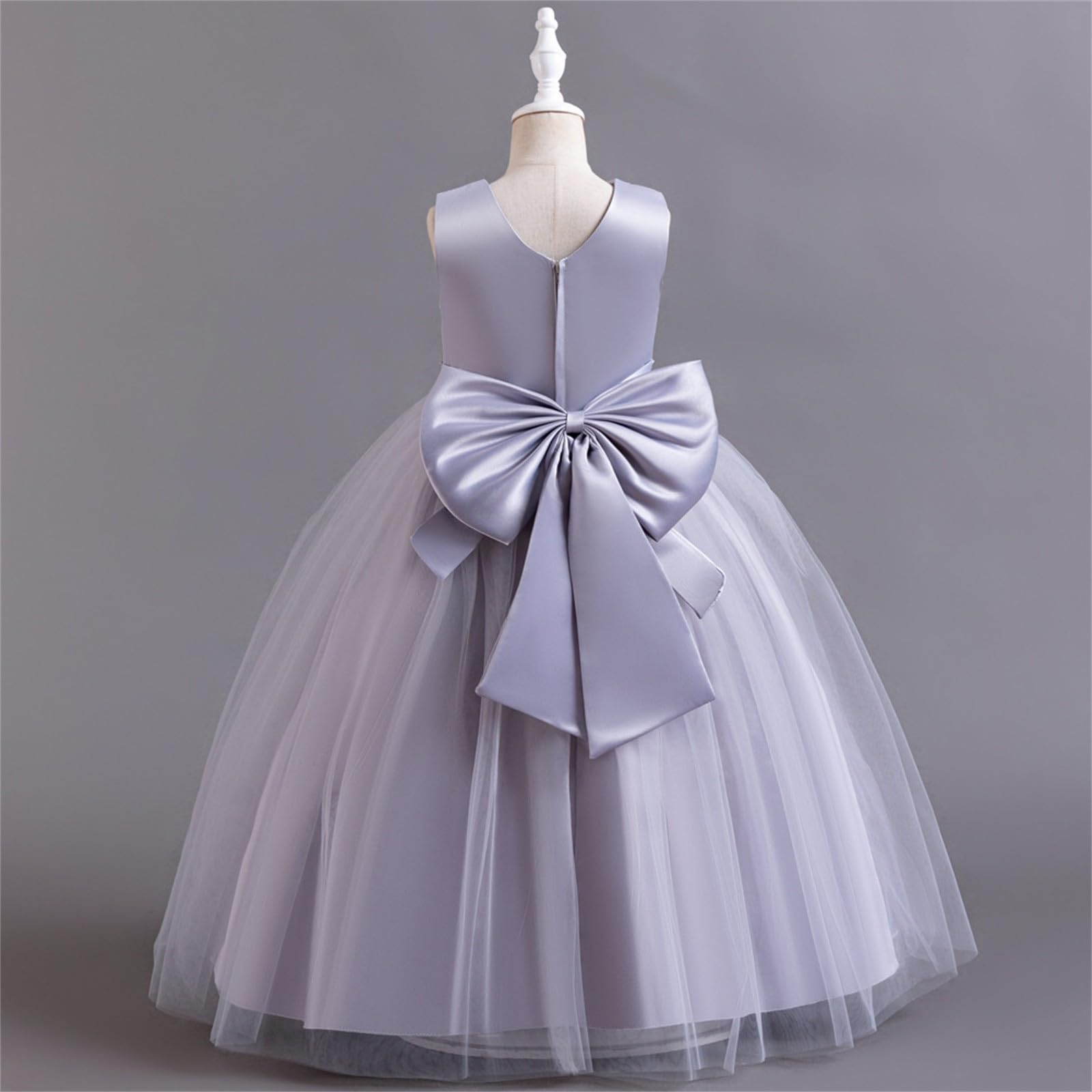 Vestido formal para niñas, largo hasta el suelo, con lazo de tul, para boda, dama de honor, vestido de princesa para desfiles, graduación, fiesta de cumpleaños
