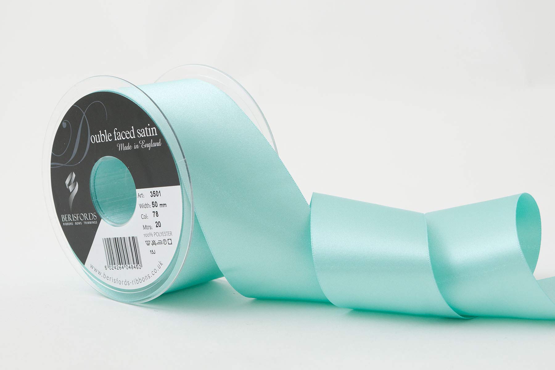 Berisfords Aqua Double Face Poly Satin Ribbon, 50 Mm