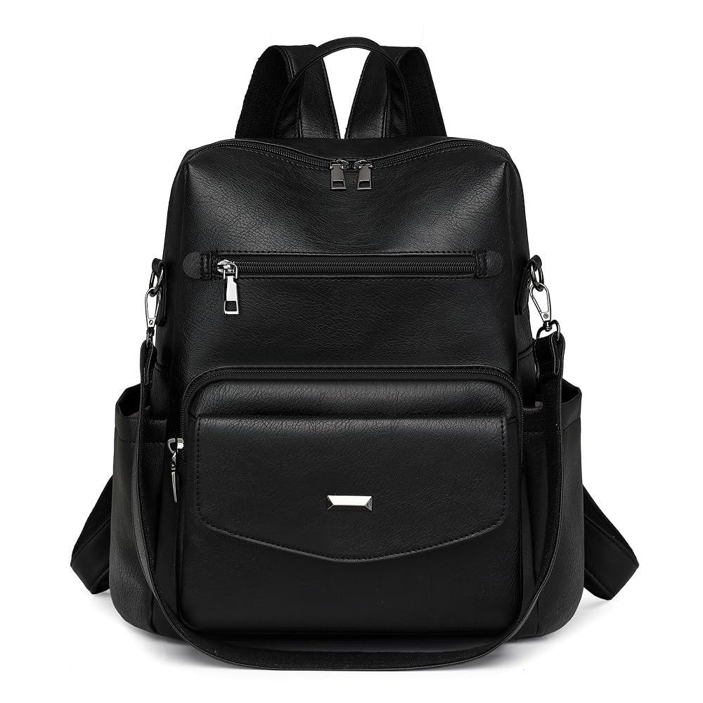 YALIZHNA Womens Backpack Purse Fashion Pu Leather Anti-theft Large Travel Backpack Ladies Shoulder Bags Satchel Handbag (Black)